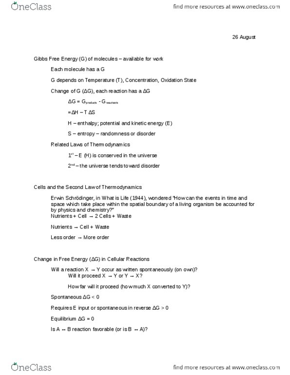 LIFE 210 Lecture Notes - Enthalpy, Thermodynamics, Organelle thumbnail