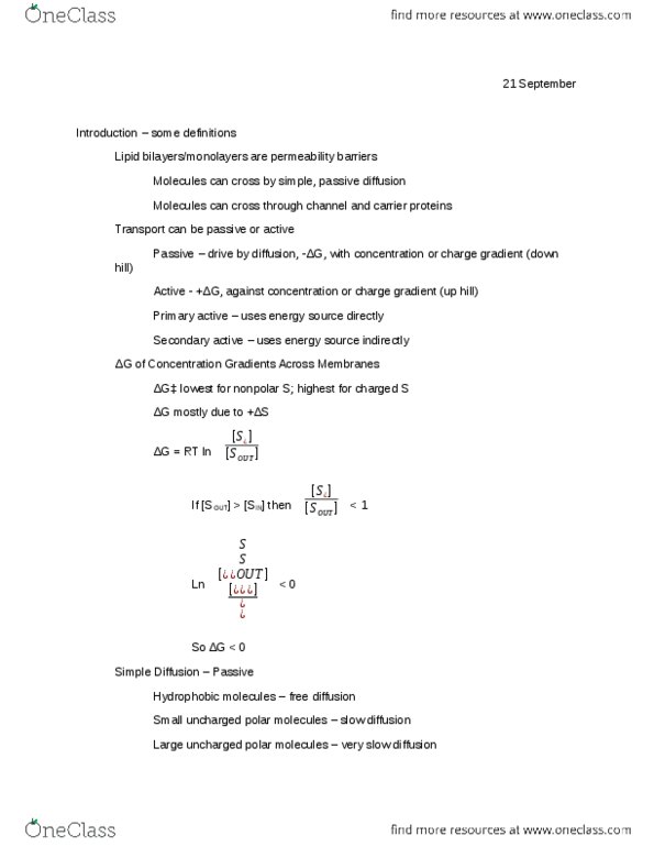 LIFE 210 Lecture Notes - Passive Transport, Glucose Transporter, Electrochemical Gradient thumbnail