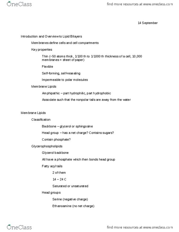 LIFE 210 Lecture Notes - Lipid Bilayer, Sphingosine, Cerebroside thumbnail