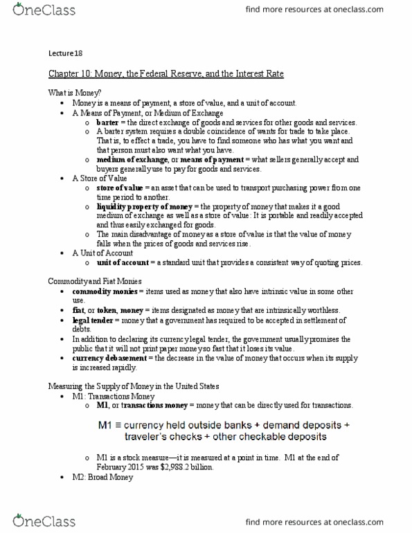 01:220:103 Lecture Notes - Lecture 18: Federal Reserve System, Barter, Freddie Mac thumbnail