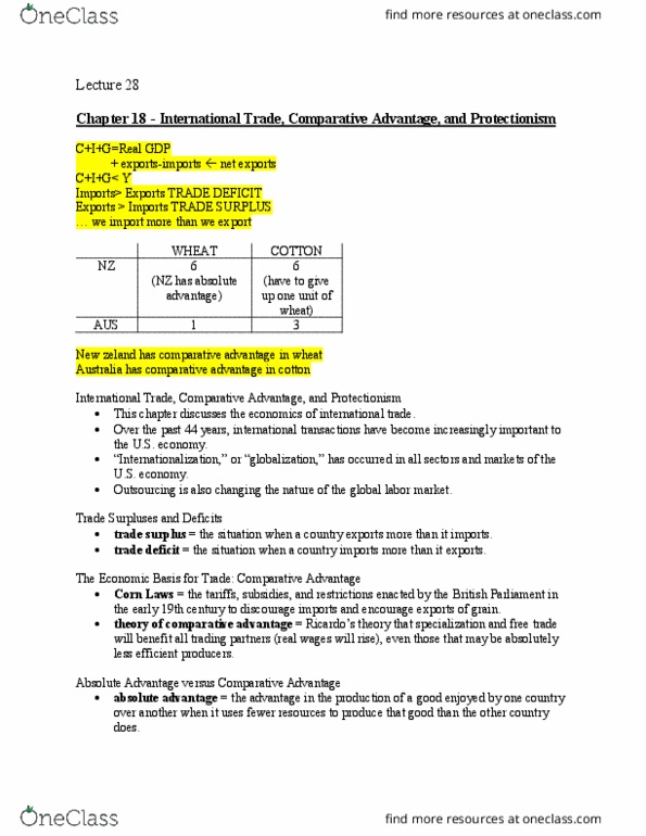01:220:103 Lecture Notes - Lecture 28: Absolute Advantage, Corn Laws, Comparative Advantage thumbnail