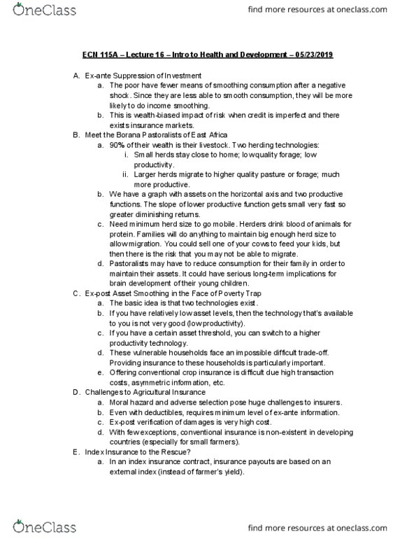 ECN 115A Lecture Notes - Lecture 16: Consumption Smoothing, Moral Hazard, Adverse Selection thumbnail