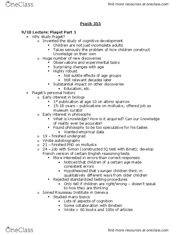 PSYCH 355 Lecture Notes - Lecture 2: Rousseau Institute, Intelligence Quotient, Psych thumbnail