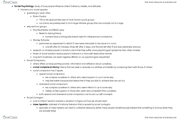 PSY 1001 Chapter Notes - Chapter 13: Social Comparison Theory, Roy Baumeister, Robin Dunbar thumbnail