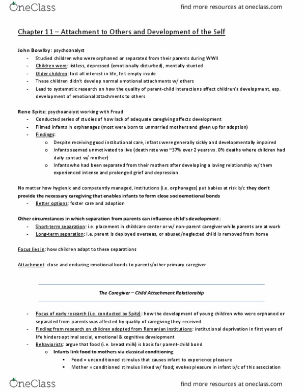 PSY 220 Chapter Notes - Chapter 11: Intellectual Disability, Prolonged Grief Disorder, John Bowlby thumbnail