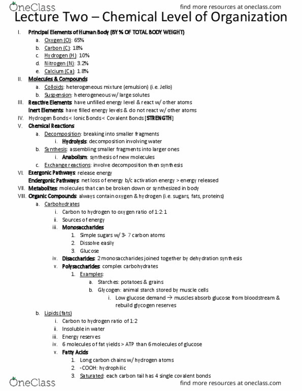 HAN 200 Lecture Notes - Lecture 2: Dehydration Reaction, Carbon, Organic Compound thumbnail