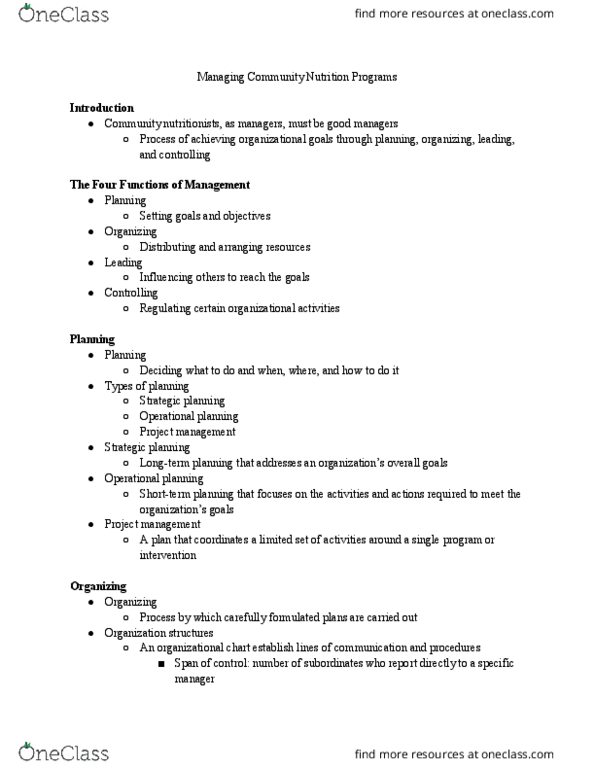 NUTR 8020 Lecture Notes - Lecture 6: Organizational Chart, Strategic Planning, Project Management thumbnail