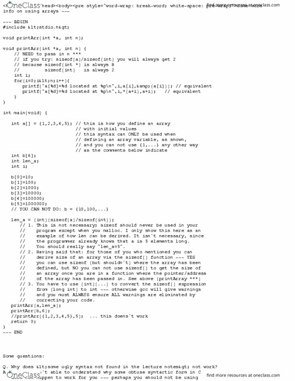 CSC180H1 Lecture Notes - Lecture 19: C Dynamic Memory Allocation, Gnu Compiler Collection thumbnail