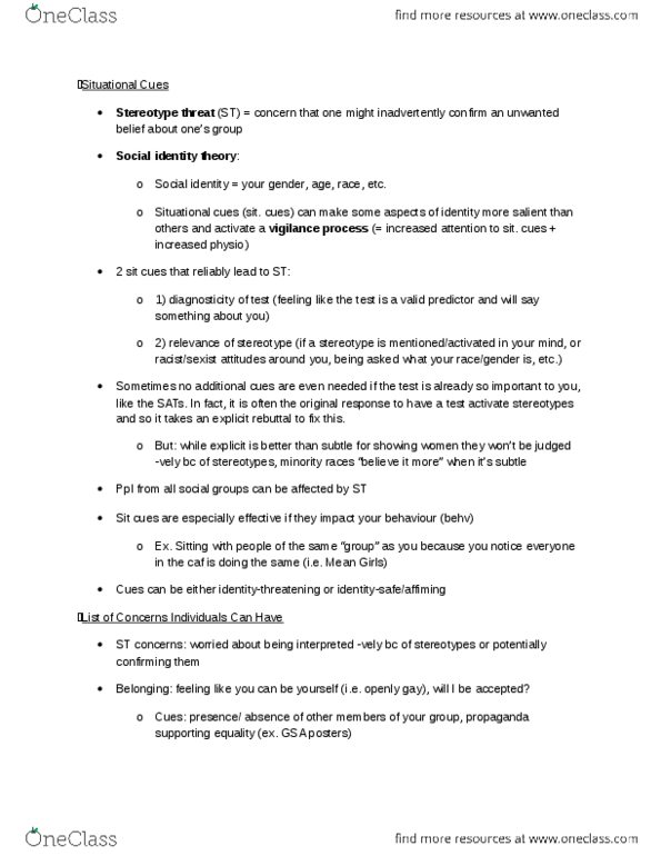 PSY100H1 Chapter Notes -Intersectionality, Allostatic Load, Ego Depletion thumbnail