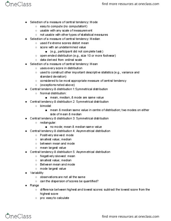 PSYC 2002 Lecture Notes - Lecture 4: Level Of Measurement, Central Tendency, Descriptive Statistics thumbnail