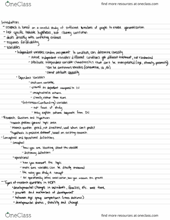 HDFS 350 Lecture Notes - Lecture 1: Illusory Correlation, Random Assignment, Extraversion And Introversion thumbnail