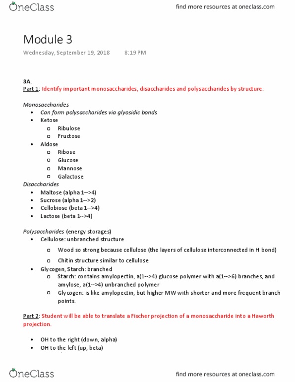 01:694:301 Lecture Notes - Lecture 3: Haworth Projection, Fischer Projection, Cellobiose thumbnail