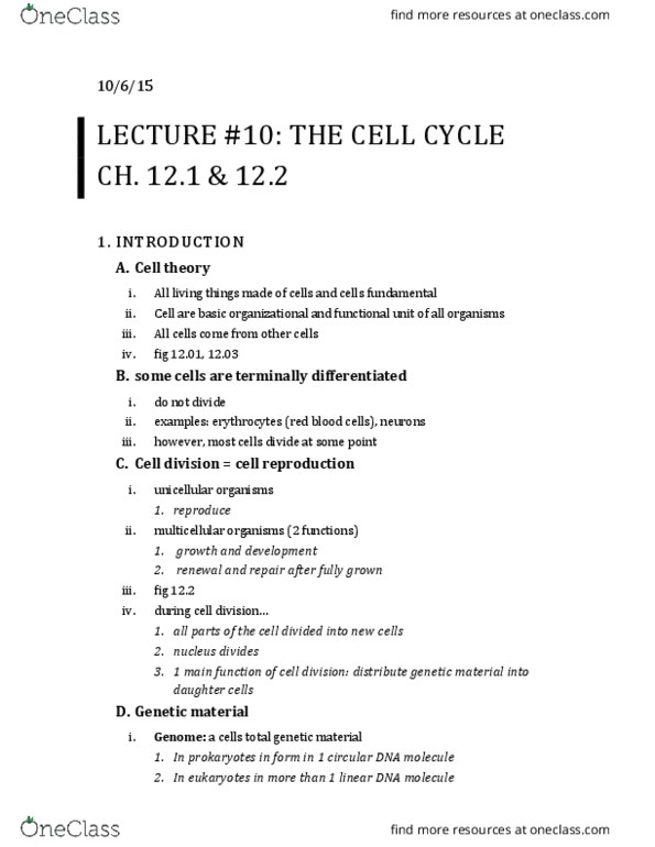 01:119:115 Lecture Notes - Lecture 10: Cell Division, Red Blood Cell, Cell Theory thumbnail