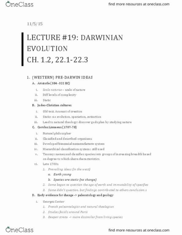 01:119:115 Lecture Notes - Lecture 19: Carl Linnaeus, Binomial Nomenclature, Georges Cuvier thumbnail