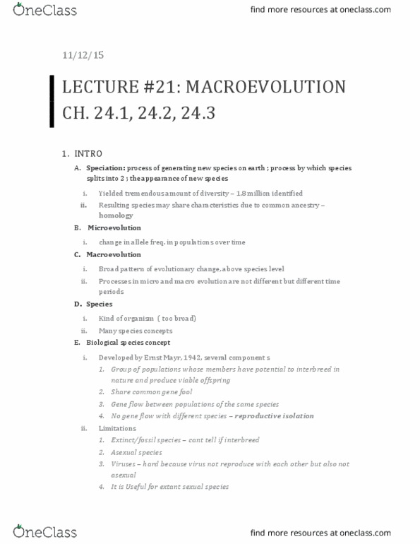 01:119:115 Lecture Notes - Lecture 21: Macroevolution, Species Ii, Gene Flow thumbnail