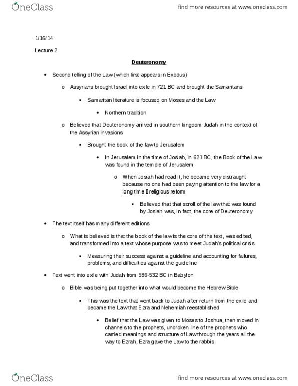 THEO 1002 Lecture Notes - Lecture 2: Beatitudes, Scurvy, Book Of Deuteronomy thumbnail