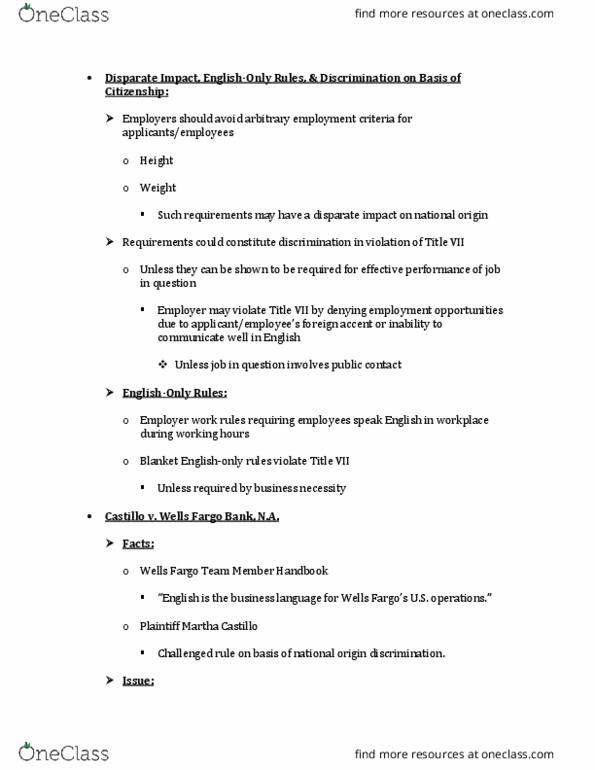 LAW 310 Lecture Notes - Lecture 31: Disparate Impact, Civil Rights Act Of 1964 thumbnail