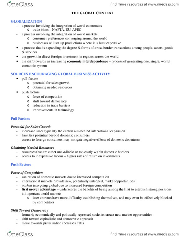 ADMS 1000 Chapter Notes -Mercosur, Franchising, North American Free Trade Agreement thumbnail