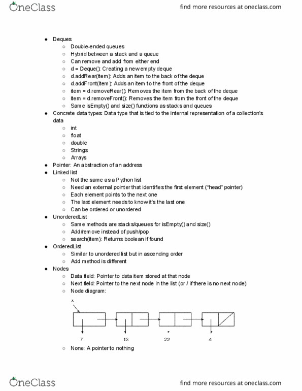 C S 313E Lecture Notes - Lecture 4: Double-Ended Queue, Data Type, Linked List thumbnail