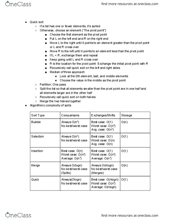 C S 313E Lecture Notes - Lecture 6: Merge Sort, Quicksort thumbnail