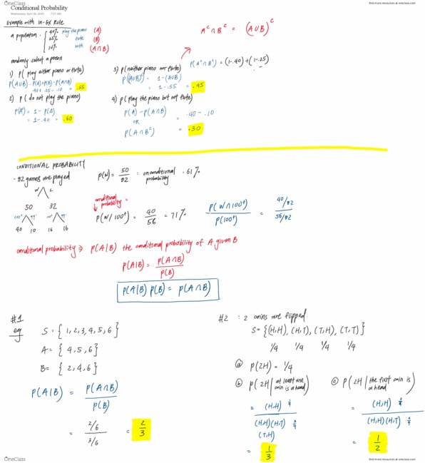 STA 103 Lecture Notes - Lecture 5: Conditional Probability thumbnail