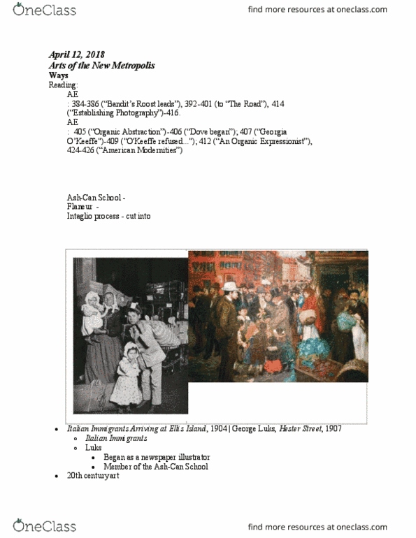 ARH 209 Lecture Notes - Lecture 22: George Luks, Ashcan School, John French Sloan thumbnail