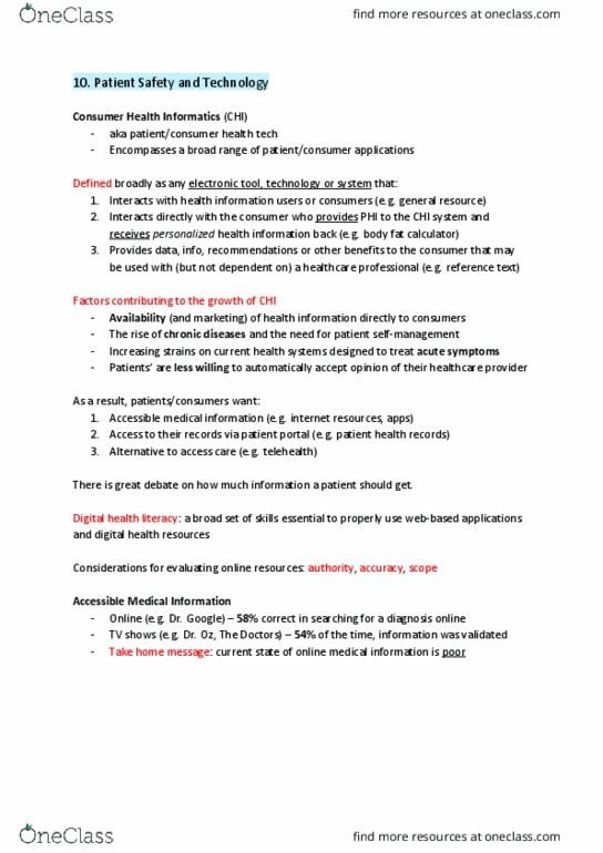 PHRM 161 Lecture Notes - Lecture 10: Health Informatics, Telehealth, Health Literacy thumbnail