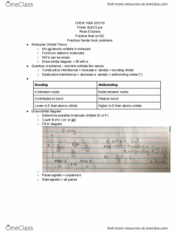 CHEM 1A Lecture Notes - Lecture 27: Atomic Orbital, Antibonding Molecular Orbital, Quantum Mechanics cover image