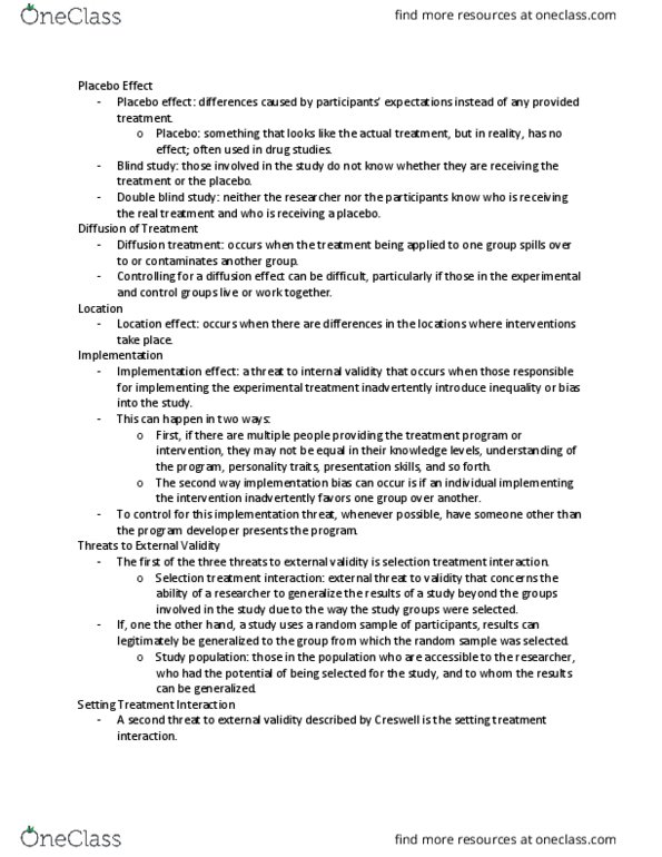 IHS 4504 Chapter Notes - Chapter 9: Blind Experiment, Clinical Trial, Internal Validity thumbnail