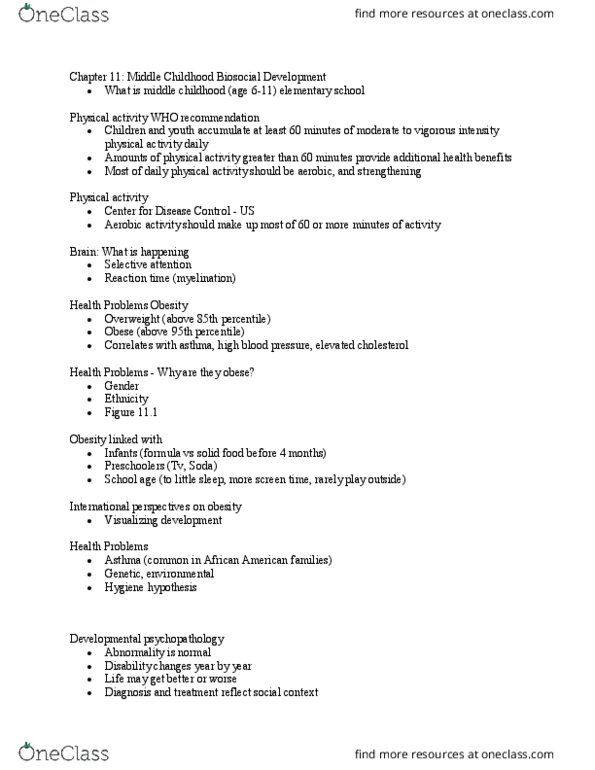 PSYC 2013 Chapter Notes - Chapter 11: Hygiene Hypothesis, Developmental Psychopathology, Asthma thumbnail