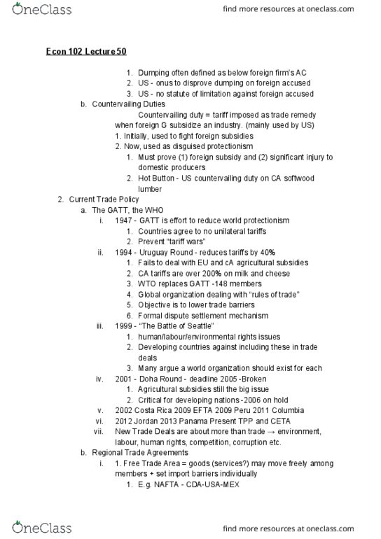 ECON 102 Lecture Notes - Lecture 50: Countervailing Duties, Doha Development Round, Uruguay Round thumbnail