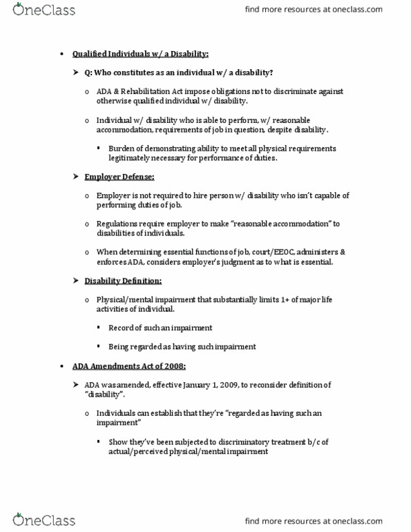 LAW 310 Lecture Notes - Lecture 37: Rehabilitation Act Of 1973, Reasonable Accommodation, Bisexuality thumbnail