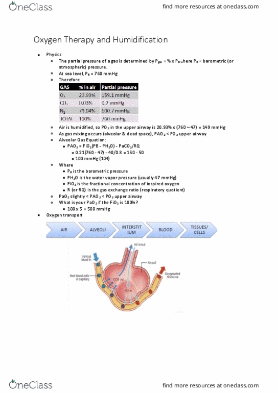 PHTY300 Lecture Notes - Lecture 3: Oxygen Therapy, Fraction Of Inspired Oxygen, Atmospheric Pressure thumbnail