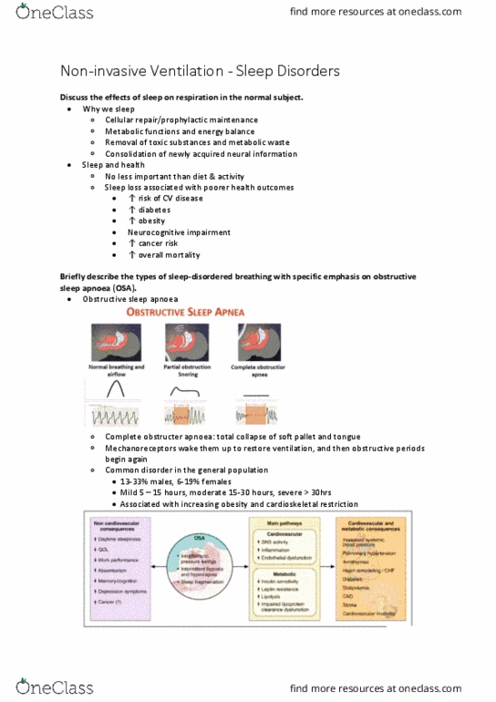 PHTY300 Lecture Notes - Lecture 16: Mechanical Ventilation, Sleep Apnea, Apnea thumbnail