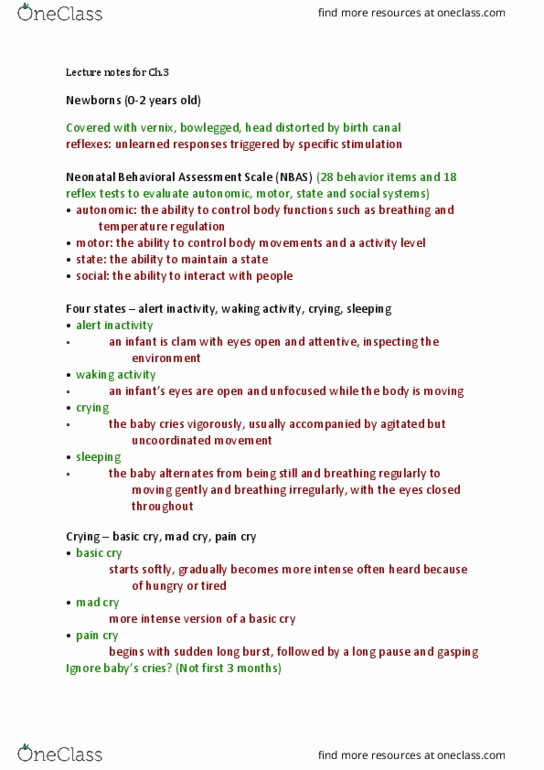 PSYCH-200 Lecture Notes - Lecture 3: Neonatal Behavioral Assessment Scale, Retina, Parietal Lobe thumbnail