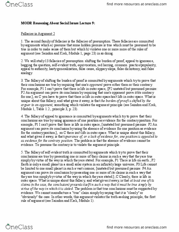 MODR 1730 Lecture Notes - Lecture 9: Argument Principle, False Dilemma, Argument From Analogy thumbnail