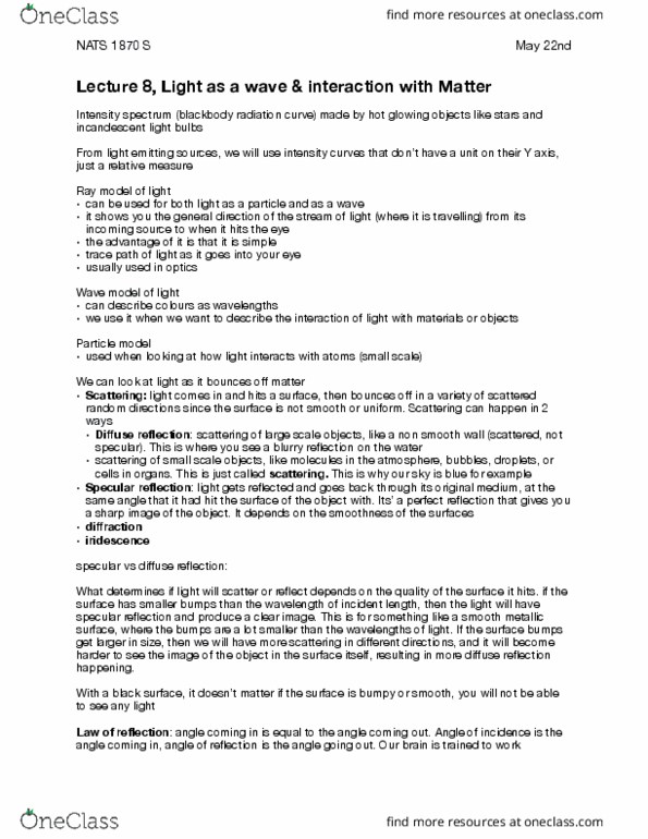 NATS 1870 Lecture Notes - Lecture 8: Incandescent Light Bulb, Black-Body Radiation, Wave Model thumbnail