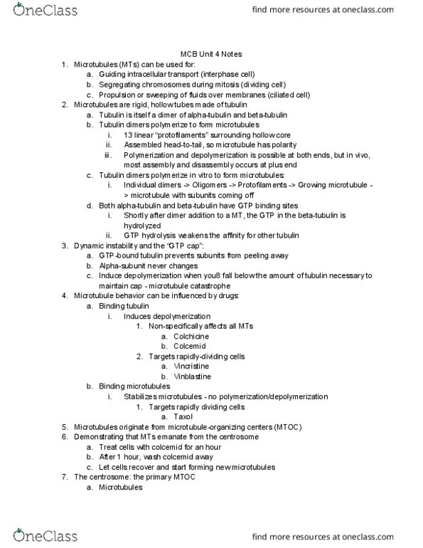 MCB 150 Lecture Notes - Lecture 45: Tubulin, Vinblastine, Vincristine thumbnail