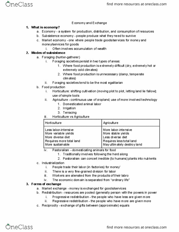 ANTH 101 Lecture Notes - Lecture 16: Subsistence Economy, Shifting Cultivation, List Of Domesticated Animals thumbnail