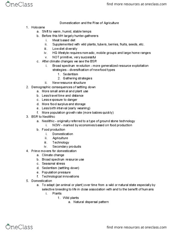 ANTH 101 Lecture Notes - Lecture 4: Stone Tool, Sedentism, Weaning thumbnail