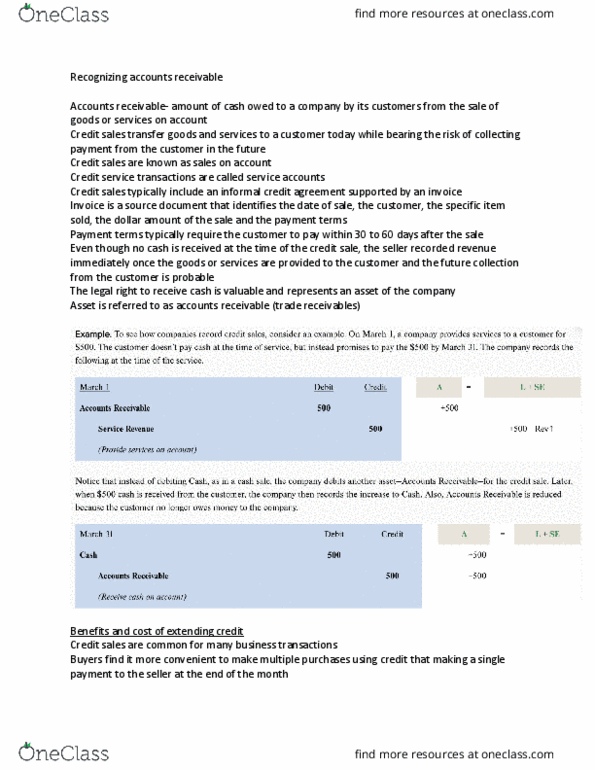 MGMT 20000 Chapter Notes - Chapter 5: Accounts Receivable thumbnail