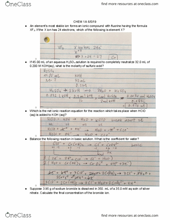 CHEM 1A Lecture Notes - Lecture 29: Sodium Bromide, Silver Nitrate, Ionic Compound cover image