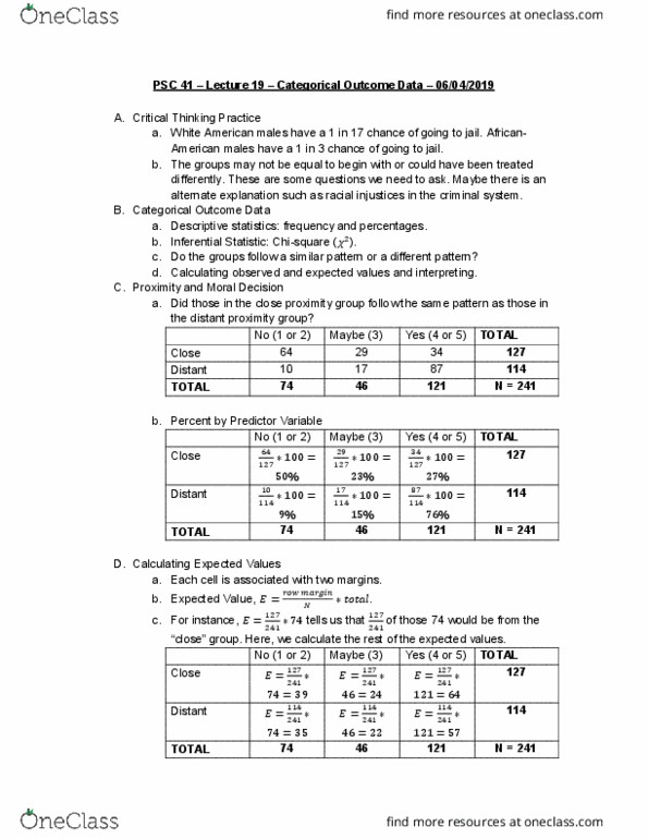 PSC 41 Lecture Notes - Lecture 19: Descriptive Statistics, Random Assignment, Analysis Of Variance cover image
