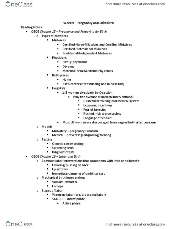 WOMENSTD 220 Lecture Notes - Lecture 9: Umbilical Cord, Genetic Carrier, Episiotomy thumbnail