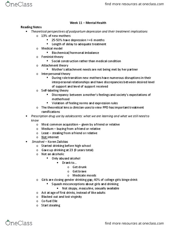 WOMENSTD 220 Lecture Notes - Lecture 11: Postpartum Depression, Prescription Drug, Feminist Theory thumbnail