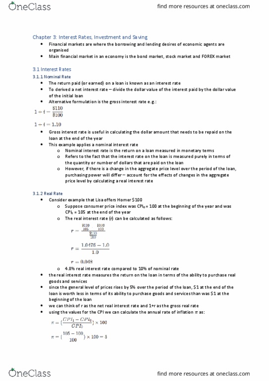 ECON1102 Lecture Notes - Lecture 3: Price Level, Real Interest Rate, Nominal Interest Rate thumbnail