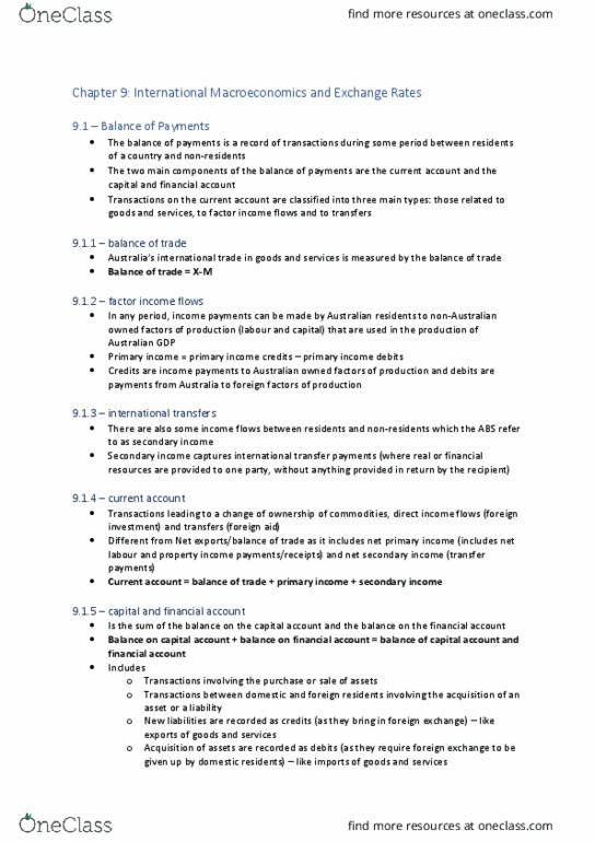 ECON1102 Lecture Notes - Lecture 9: Capital Account, Exchange Rate, Property Income thumbnail