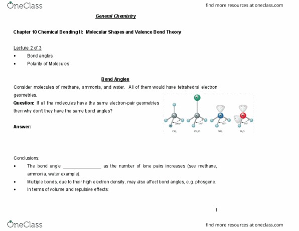 CHY 103 Lecture Notes - Lecture 10: Valence Bond Theory, Phosgene, Molecular Geometry thumbnail