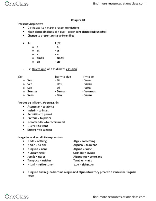 SPAN 102 Lecture Notes - Lecture 10: Dependent Clause, Pus, Vehicle Identification Number thumbnail