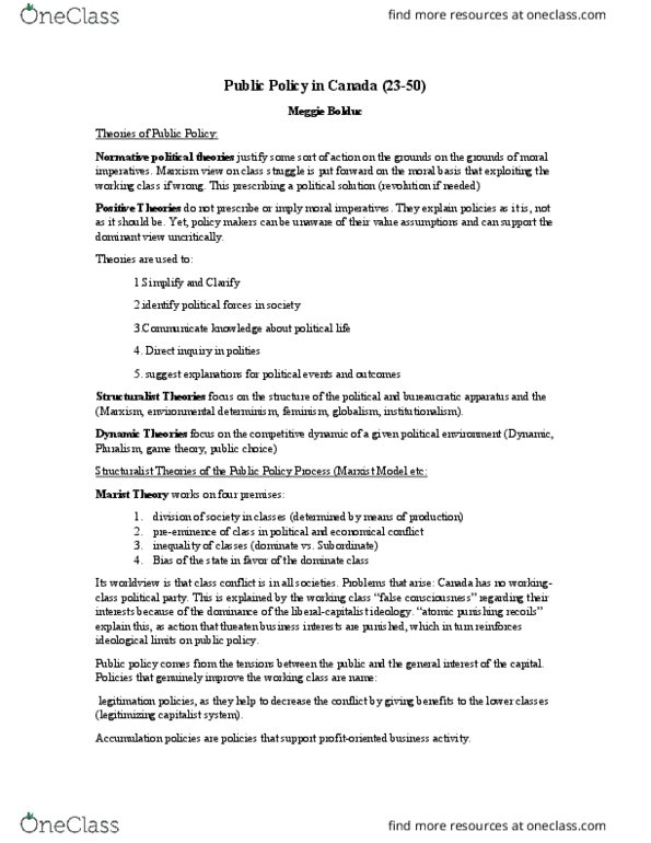 POLI 321 Lecture Notes - Lecture 2: Public Choice, Environmental Determinism, Class Conflict thumbnail